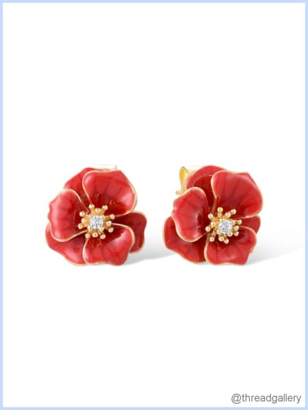 925 Sterling Silver Enamel Cubic Zirconia Flower Stud Earrings